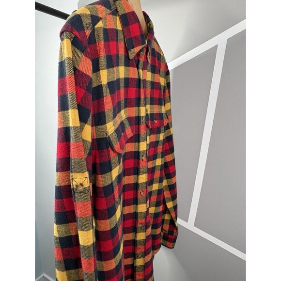 Fjallraven Skog Flannel Shirt Men’s Large Slim Fit Button Down Yellow Red Plaid - Picture 8 of 15